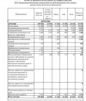 ОТЧЕТ О ДОХОДАХ и РАСХОДАХ за 2 квартал 2016 года