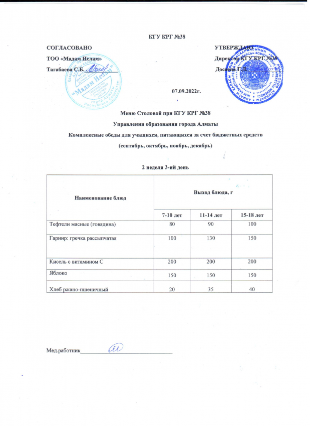 Ас мәзірі 06.09.2022 ж. 2 апта 2 күн