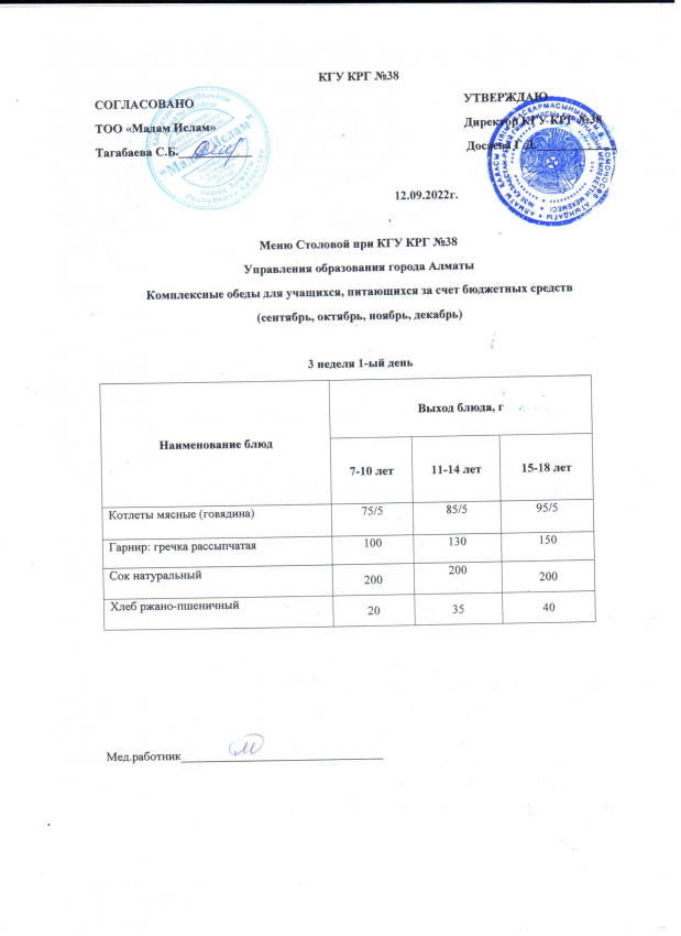 Ас мәзірі 12.09.2022 ж. 3 апта 1 күн