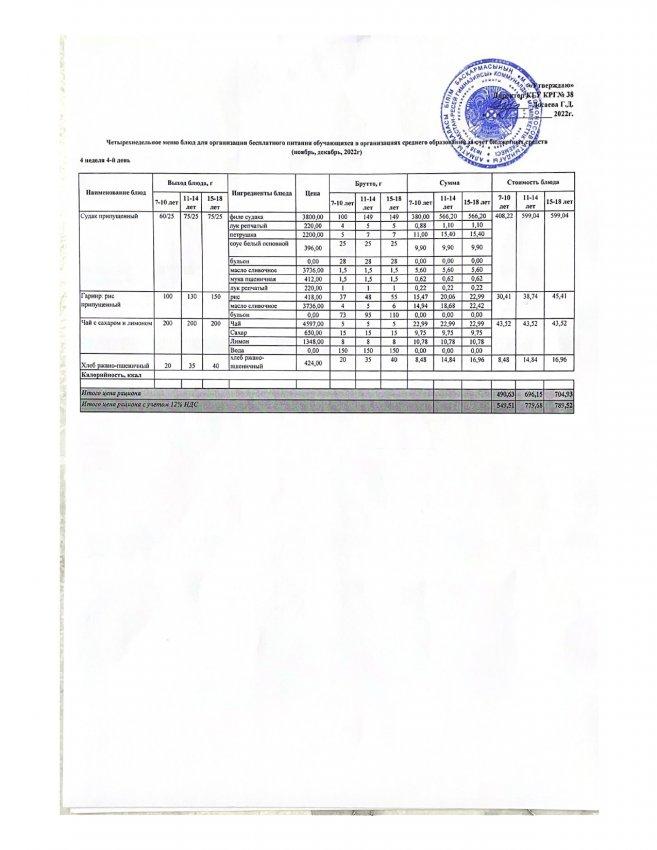 Ас мәзірі 29.12.2022ж 4 апта 4 күн