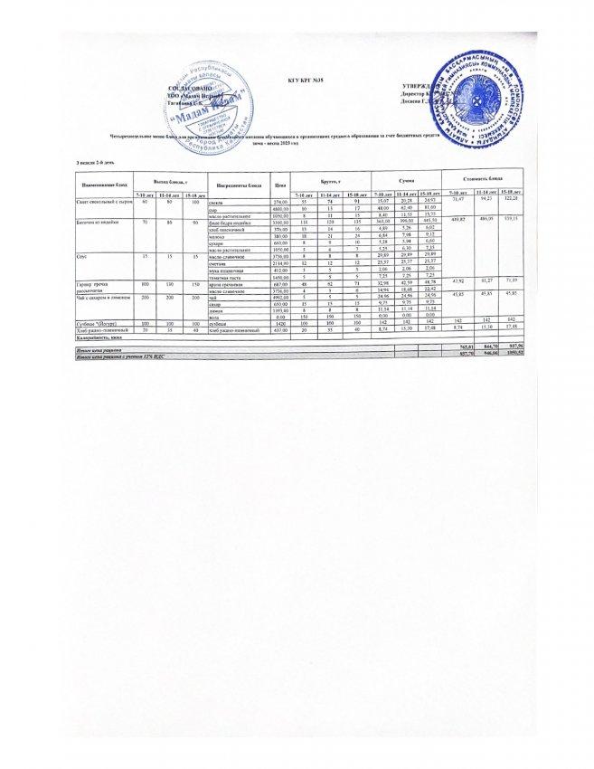 Ас мәзірі 24.01.23ж 3 апта 2 күн