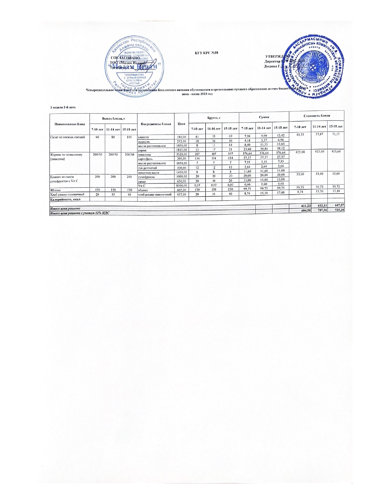 Ас мәзірі 22.02.2023жыл 3 апт 3 күн